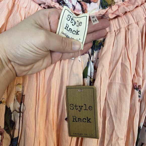 Style Rack Womens Orange Floral Midi Skirt Size Small Rayon Bohemian Cottage - Picture 6 of 8